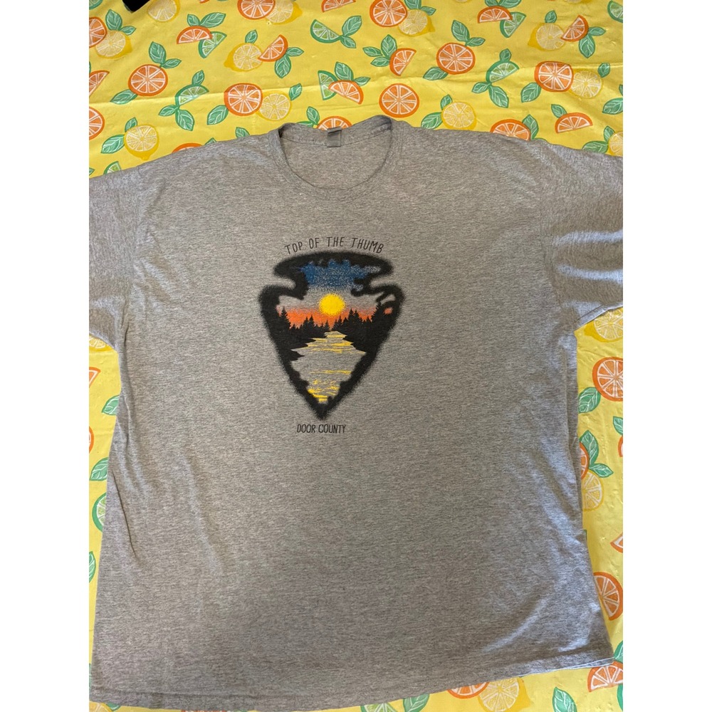 Gorpcore Mens Gildan Door County Arrowhead Graphic Tee 2XL Grey